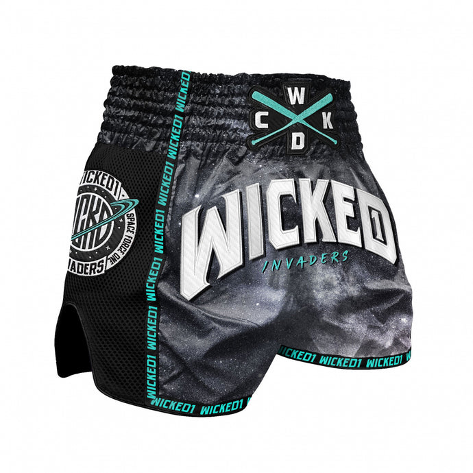 UNISEX-SHORT MUAY-THAI INVADERS BLACK and TURQUOISE